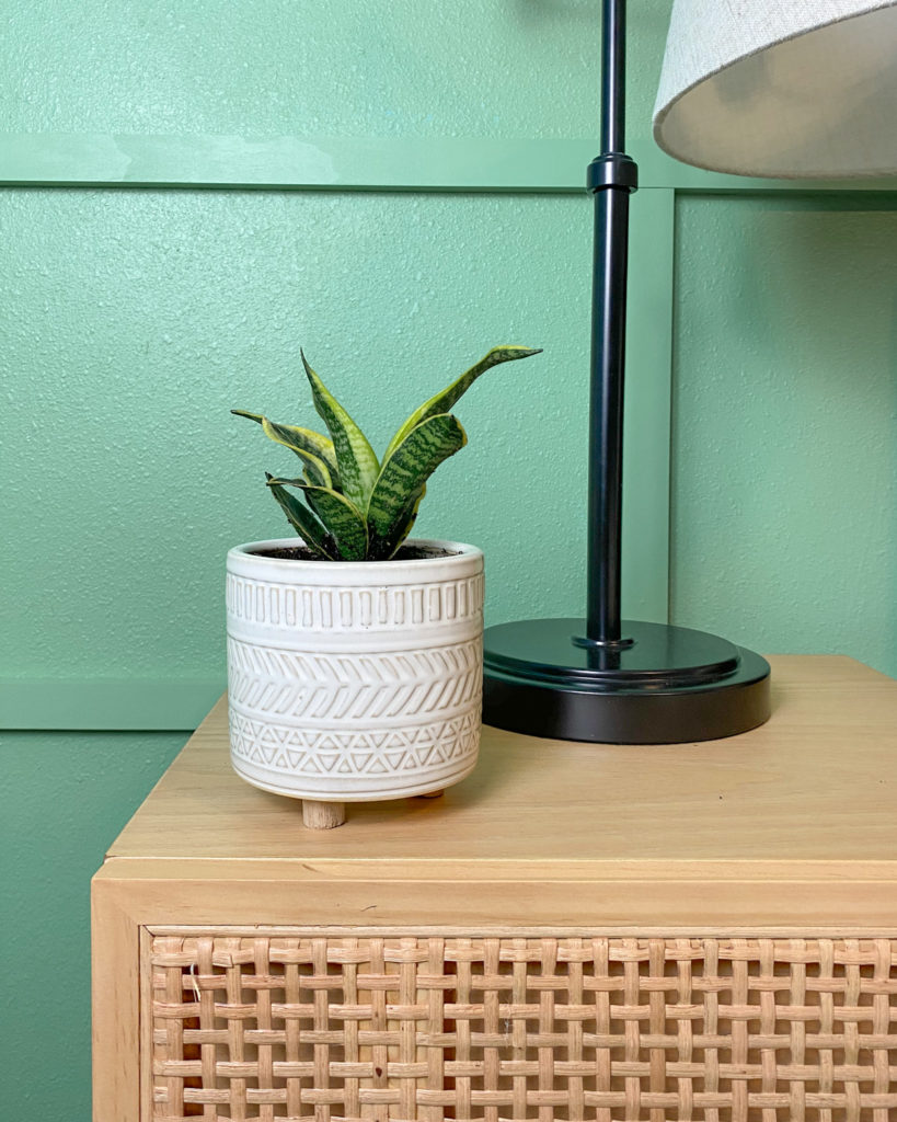 Modern Accent Wall in Guest Bedroom with Cute Pot from Hobby Lobby