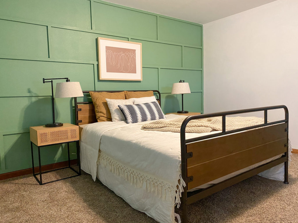 Modern Green Accent Wall in Guest Bedroom with Zinus Bed and Mattress