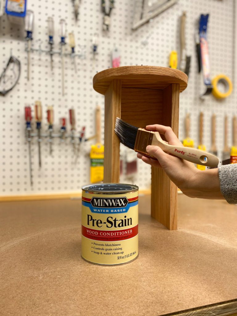 Applying Minwax Wood Conditioner to Stool Wood