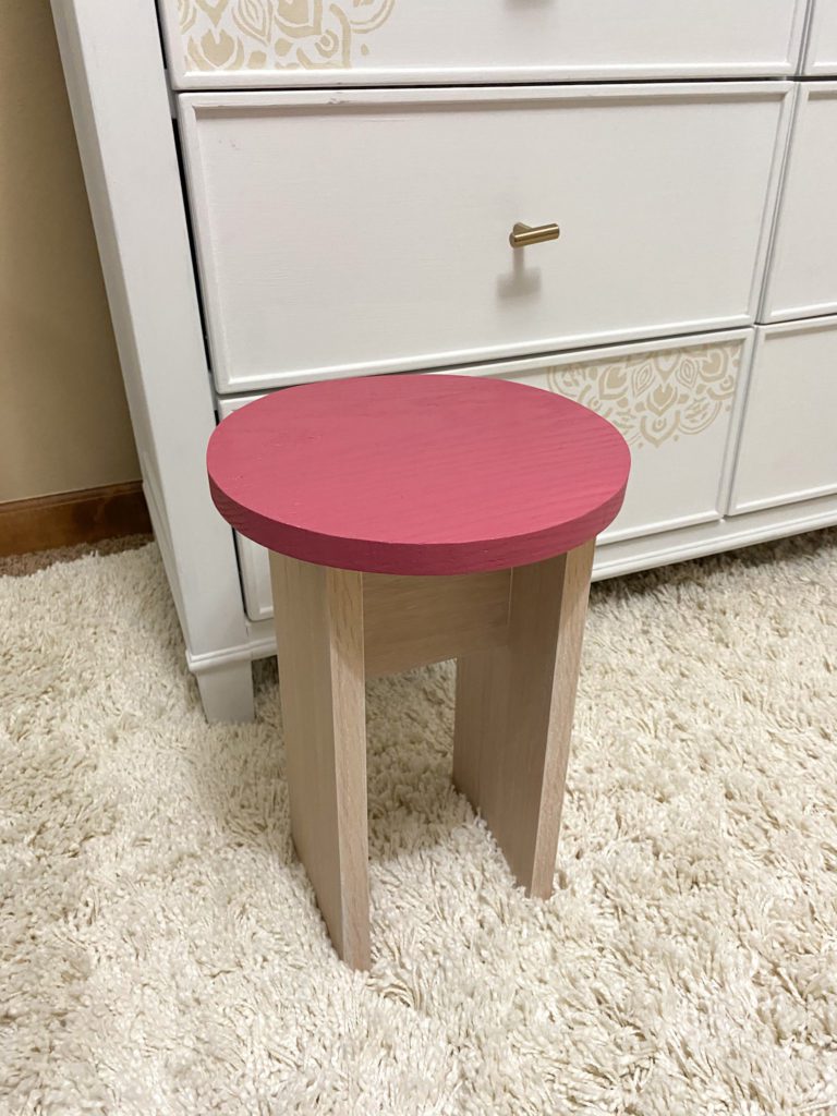 Closeup of modern kid's stool in girl's room