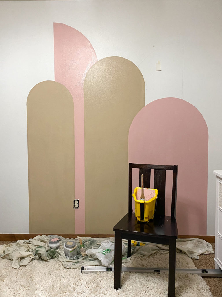 Progress picture for color block wall for little girl's room
