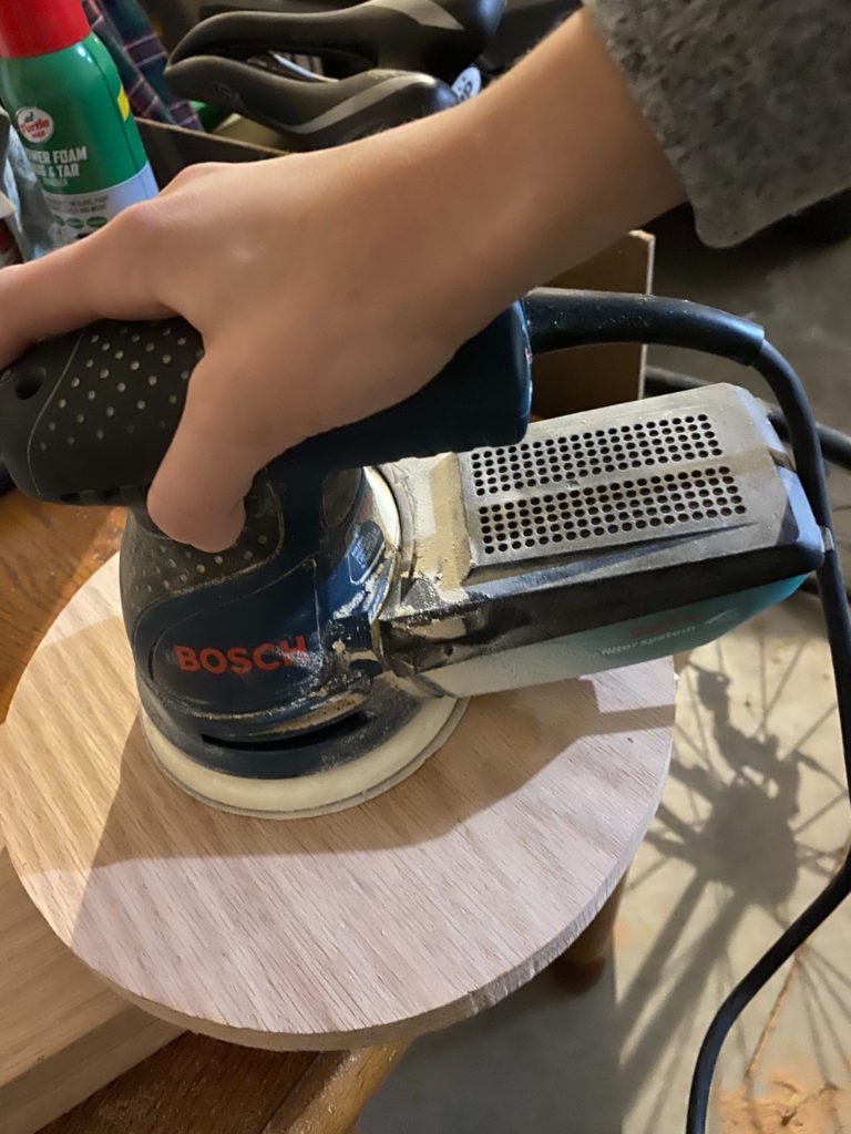 Sanding Wood for Modern Stool