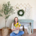 Refinished console table with me and my favorite paint brushes