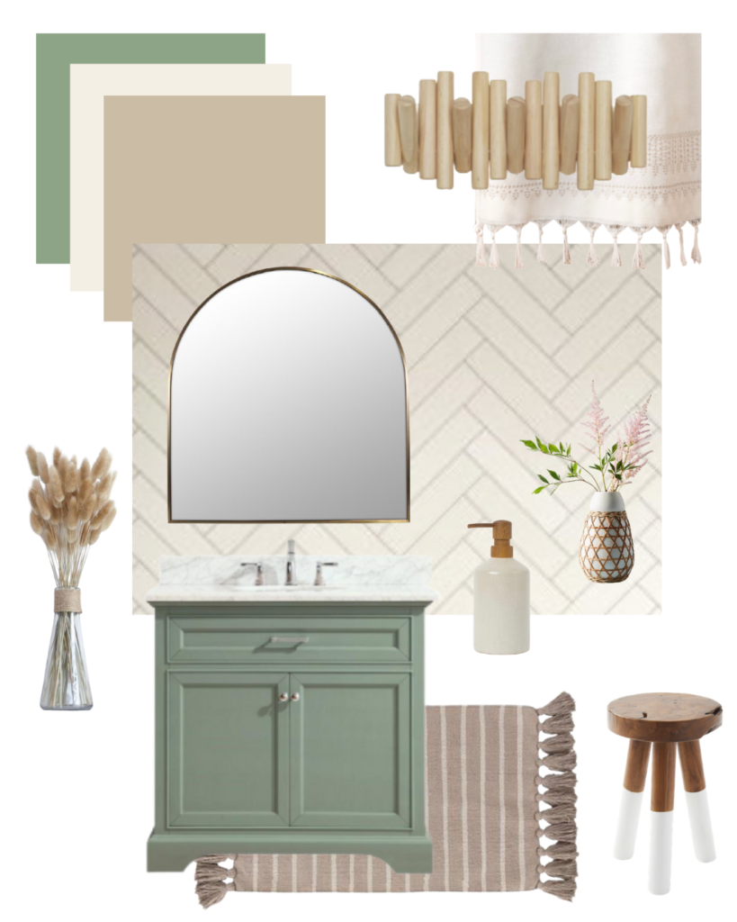 Mood Board for Bathroom Renovation. Light, Bright and Earthy Style.