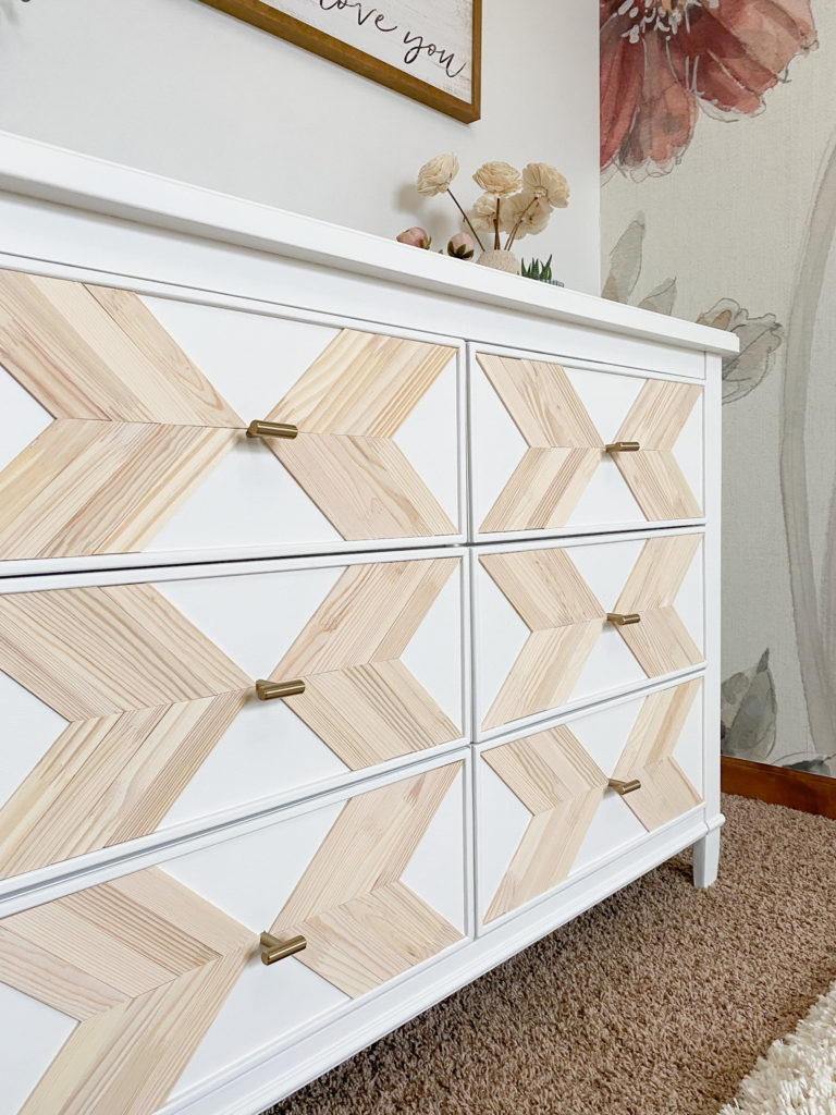 Close-up on refinished dresser in daughter's room