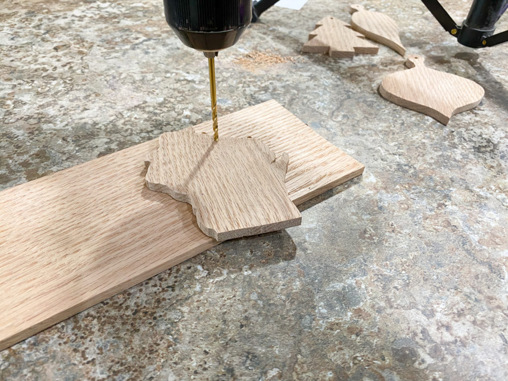 Drilling holes in easy DIY wood ornaments