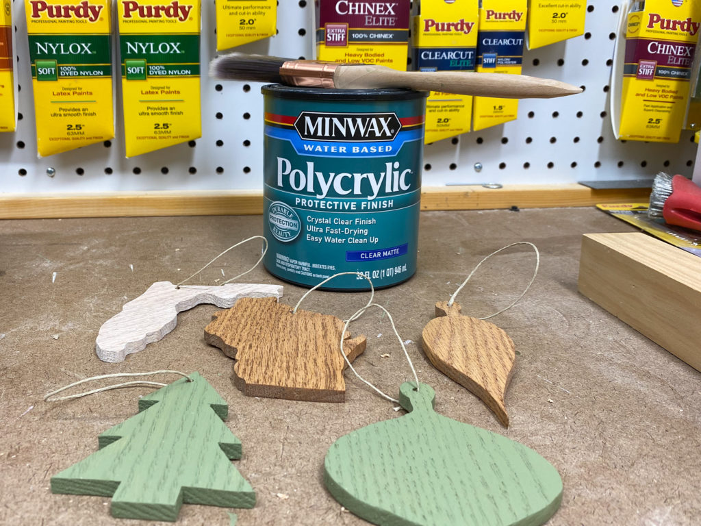 Applying Polycrylic to Easy DIY Wood Ornaments